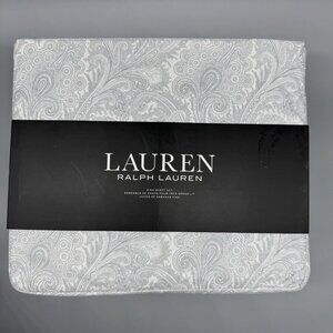 4pc Ralph Lauren Gray Paisley KING Sheet Set Off White Extra 18" Deep Mattress